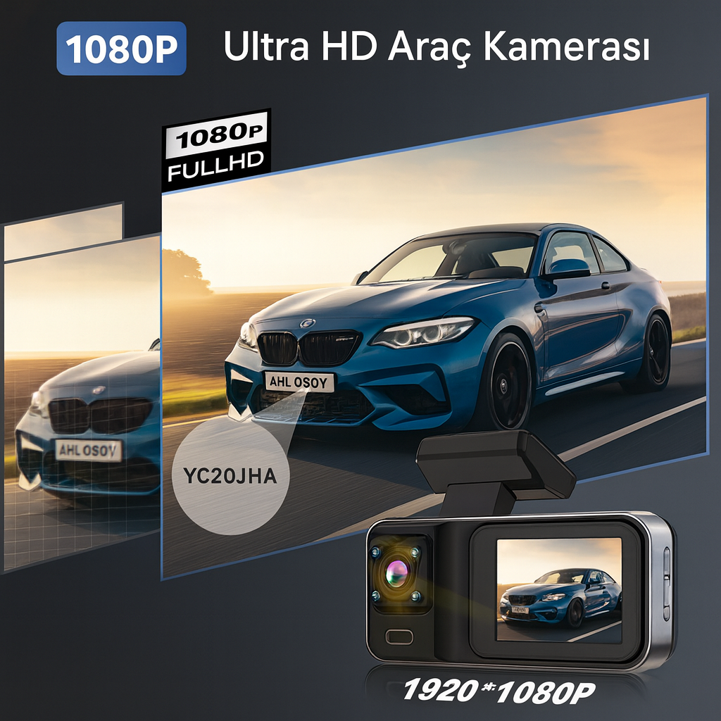 Ultra HD 3 Kanallı Araç Kamerası – Gece Görüşlü, Geri Görüş ve Park Asistanı