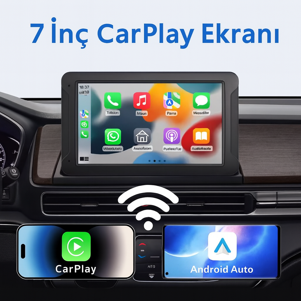 OtoEkran ® 7 İnç Kablosuz CarPlay & Android Auto Ekranı