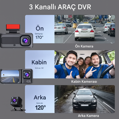 Ultra HD 3 Kanallı Araç Kamerası – Gece Görüşlü, Geri Görüş ve Park Asistanı