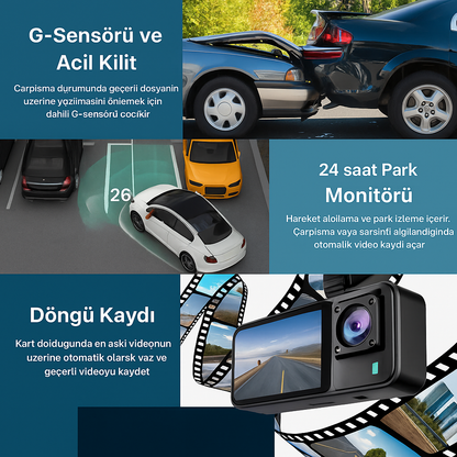Ultra HD 3 Kanallı Araç Kamerası – Gece Görüşlü, Geri Görüş ve Park Asistanı